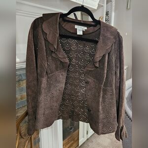 Coldwater Creek Dark Brown Suede Leather Jacket Women's Size PS